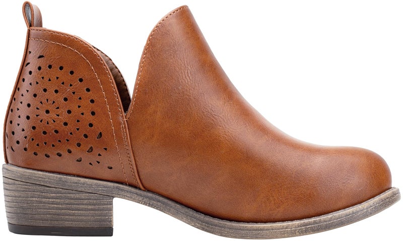 Vepose Women's Ankle Boots, Low Heel Chunky Cutout Booties, 912 - Red Brown, Size 7.5 US - Perforated Western Shoes (CJY912 red Brown 07.5) - Image 1